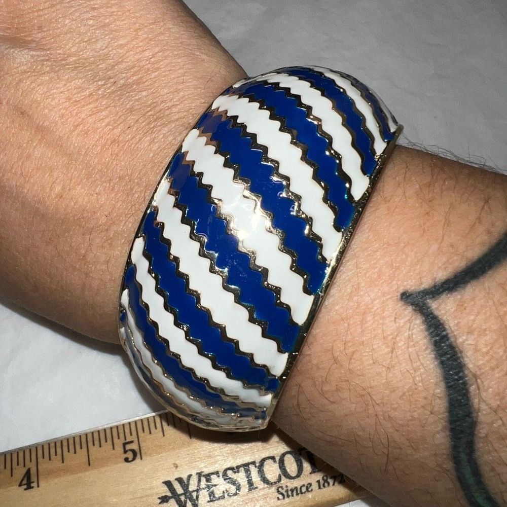 Amrita‎ Singh Blue and White Enameled Hinged Cuff Bracelet